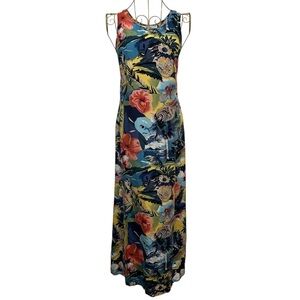 HILO HATTIE Island Collection 100% Silk Tropical Maxi Dress Vintage Size Small
